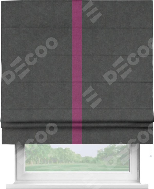 Римская штора «Кортин» с кантом Хайвэй, для проема, ткань вельвет цвет тёмно-серый