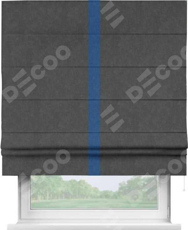 Римская штора «Кортин» с кантом Хайвэй, для проема, ткань вельвет цвет тёмно-серый