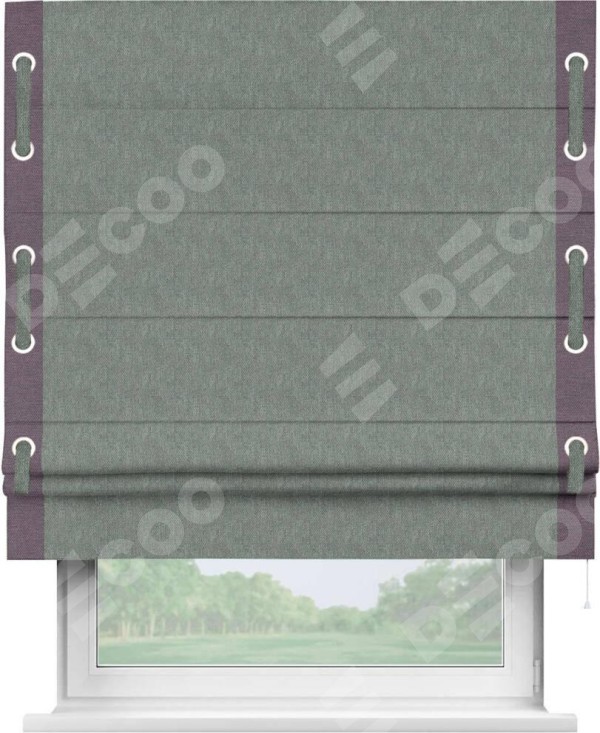 Римская штора «Кортин» с кантом Стрим Дуо (люверсы с пояском), для проема, ткань лён димаут, серый