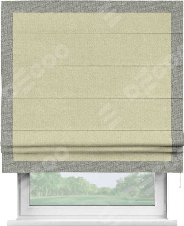 Римская штора «Кортин» с кантом Чесс, для проема, ткань лён димаут, шампань