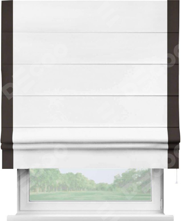 Римская штора «Кортин» с кантом Стрим Дуо, для проема, ткань однотонная белоснежная