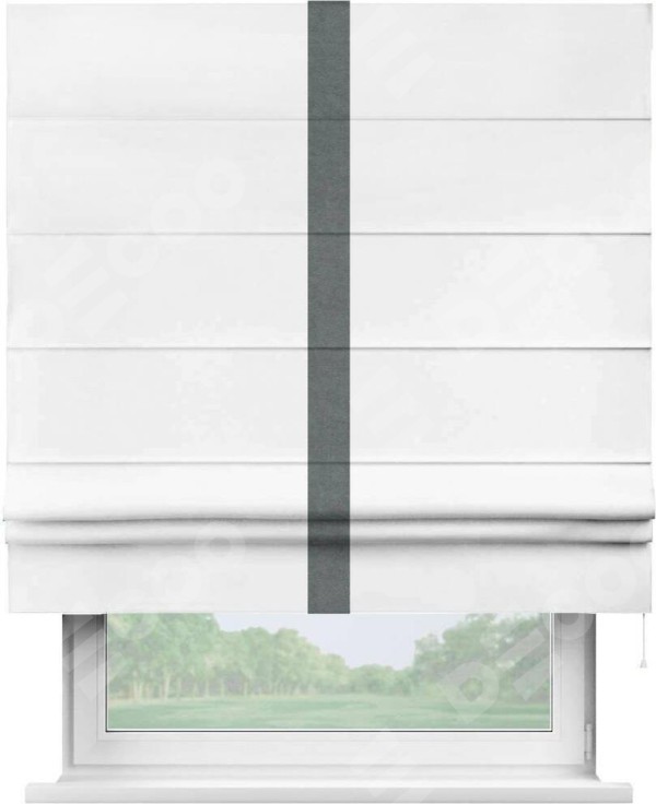 Римская штора «Кортин» с кантом Хайвэй, для проема, ткань вельвет белоснежный