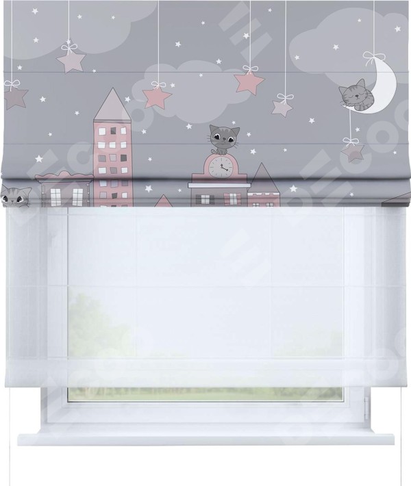 Римская штора «Кортин» день-ночь «Вечерний город»