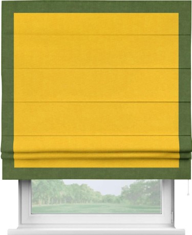 Римская штора «Кортин» для проема, канвас желтый, с кантом Чесс