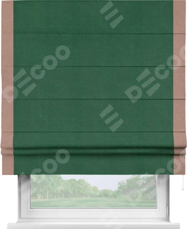 Римская штора «Кортин» с кантом Стрим Дуо, для проема, ткань вельвет зеленый