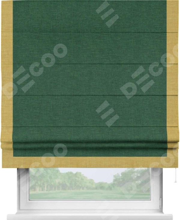 Римская штора «Кортин» с кантом Виктория, для проема, ткань лён серо-зеленый