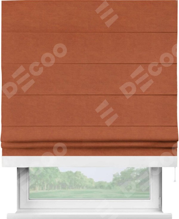 Римская штора «Кортин» с кантом Джестер, для проема, ткань вельвет терракотовый