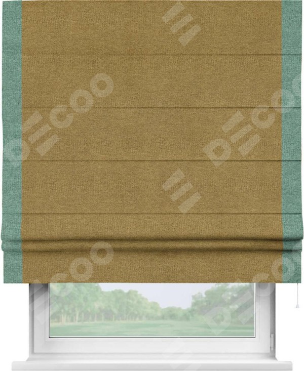 Римская штора «Кортин» с кантом Стрим Дуо, для проема, твид блэкаут горчица