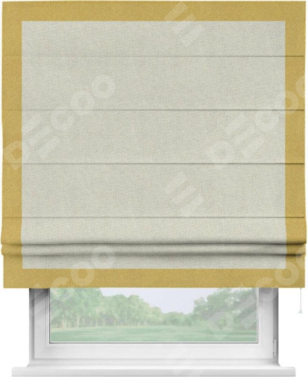 Римская штора «Кортин» с кантом Чесс, для проема, ткань твид блэкаут, шампань