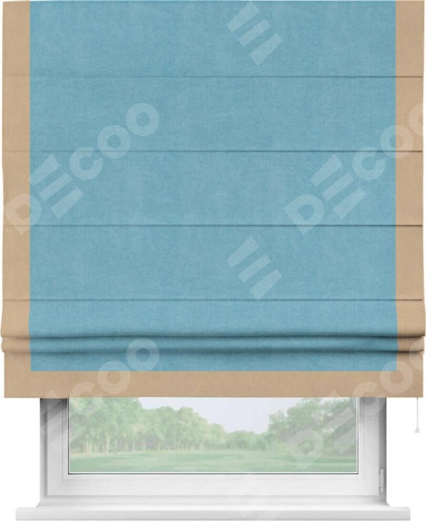 Римская штора «Кортин» с кантом Виктория, для проема, ткань вельвет ментоловый