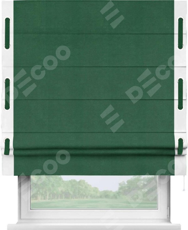 Римская штора «Кортин» с кантом Стрим Дуо (люверсы с пояском), для проема, ткань вельвет зеленый