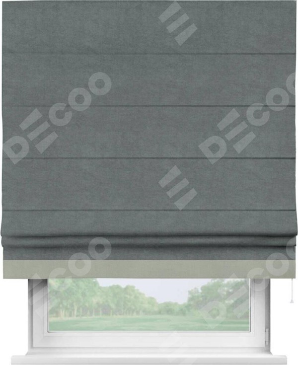 Римская штора «Кортин» с кантом Джестер, для проема, ткань вельвет серый