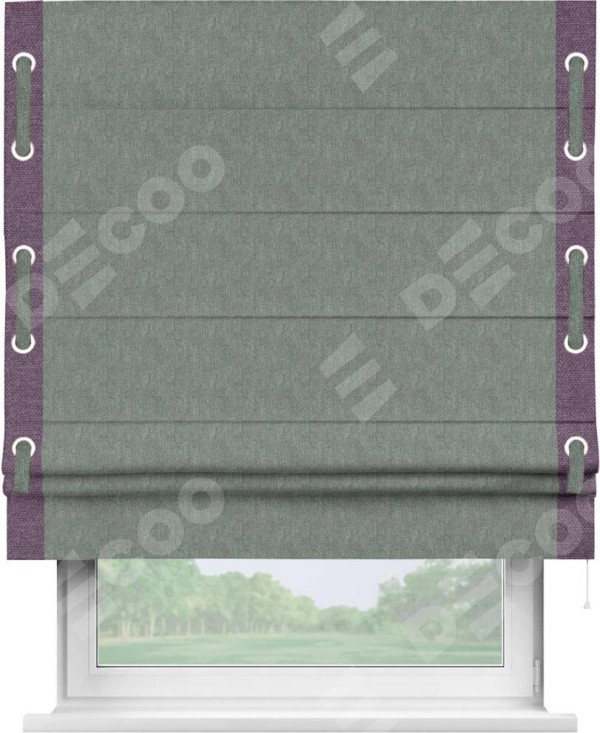 Римская штора «Кортин» с кантом Стрим Дуо (люверсы с пояском), для проема, ткань лён димаут, серый