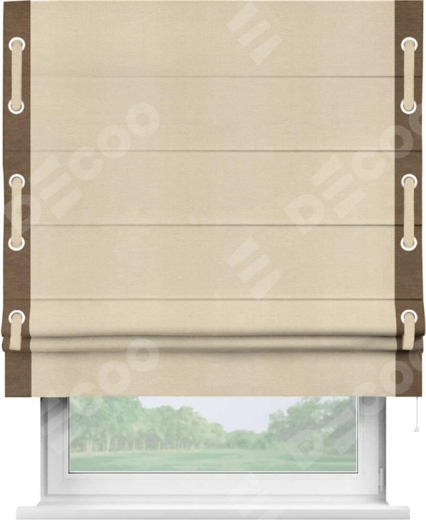 Римская штора «Кортин» с кантом Стрим Дуо (люверсы с пояском), для проема, ткань софт однотонный бежевый лайт