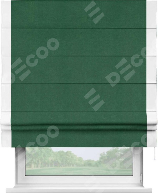 Римская штора «Кортин» с кантом Стрим Дуо, для проема, ткань вельвет зеленый
