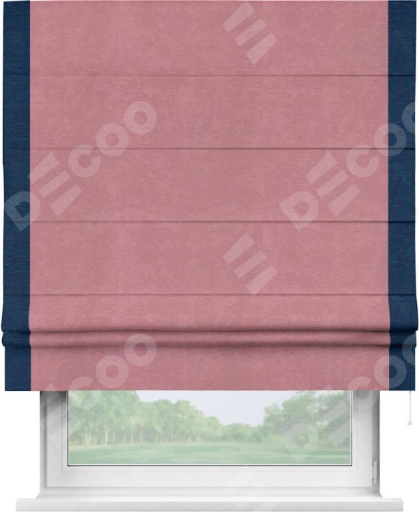 Римская штора «Кортин» с кантом Стрим Дуо, для проема, ткань софт однотонный розовый