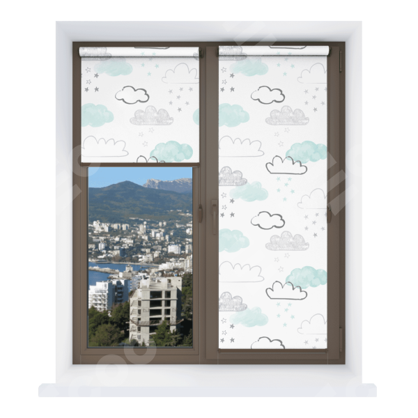 Рулонная штора Мини с принтом Облака и звезды