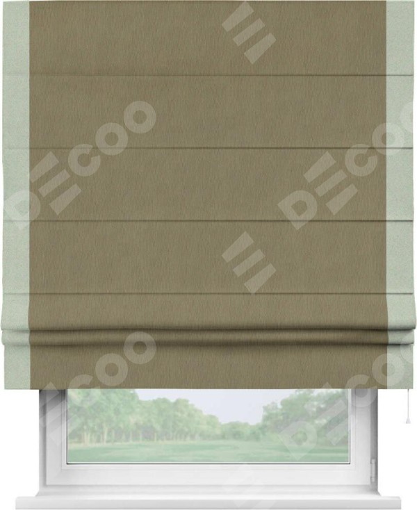 Римская штора «Кортин» с кантом Стрим Дуо, для проема, ткань блэкаут однотонный бежево-золотой