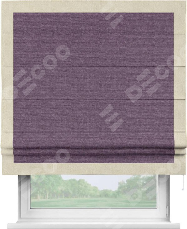 Римская штора «Кортин» с кантом Чесс, для проема, ткань лён димаут, брусника