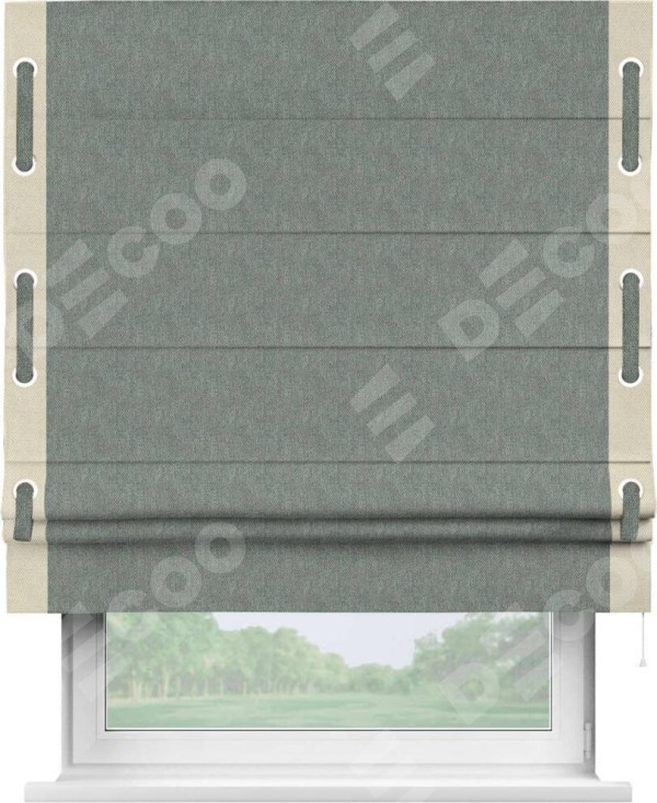 Римская штора «Кортин» с кантом Стрим Дуо (люверсы с пояском), для проема, ткань лён димаут, серый