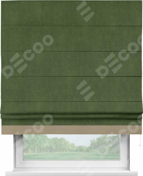 Римская штора «Кортин» с кантом Джестер, для проема, ткань вельвет тёмно-салатовый