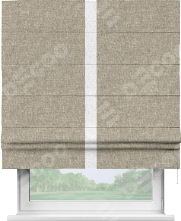Римская штора «Кортин» для проёма, лён бежевый, с кантом Хайвэй