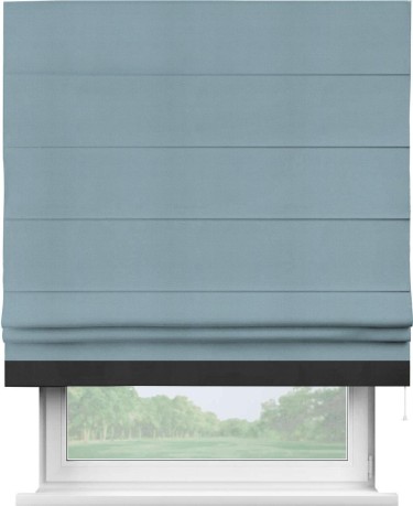 Римская штора «Кортин» с кантом Джестер, для проема, ткань блэкаут однотонный серо-голубой