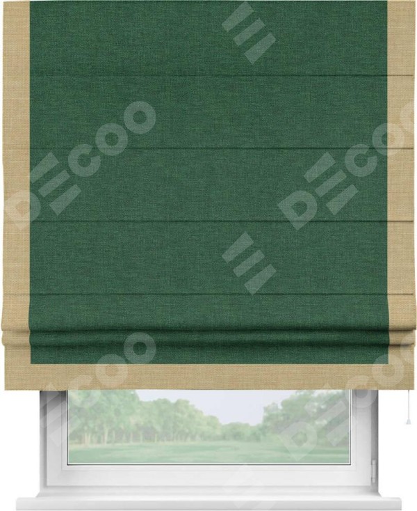 Римская штора «Кортин» с кантом Виктория, для проема, ткань лён серо-зеленый