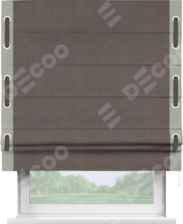 Римская штора «Кортин» с кантом Стрим Дуо (люверсы с пояском), для проема, ткань вельвет коричневый