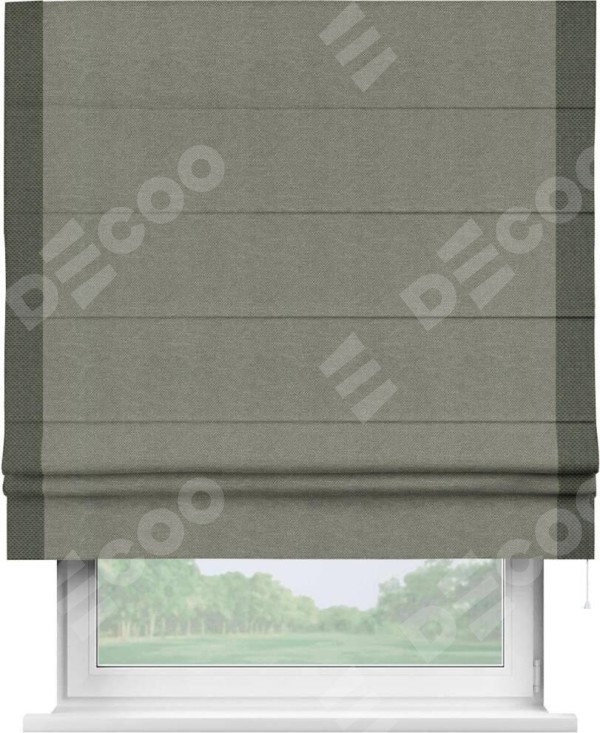 Римская штора «Кортин» с кантом Стрим Дуо, для проема, ткань лён димаут, стальной