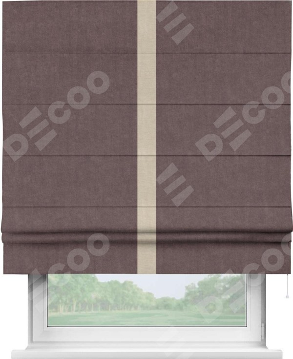 Римская штора «Кортин» для проема, канвас махагон, с кантом Хайвэй
