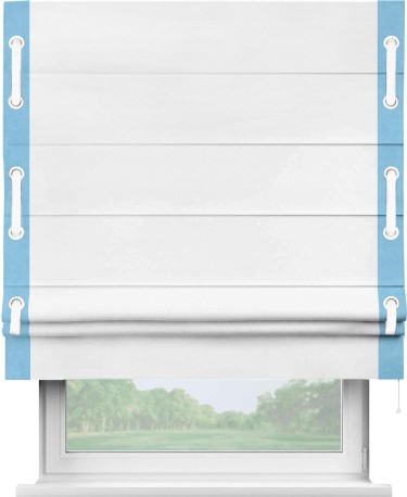 Римская штора «Кортин» с кантом Стрим Дуо (люверсы с пояском), для проема, ткань вельвет белый