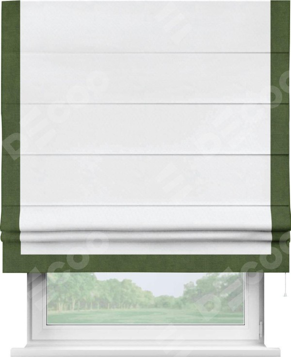 Римская штора «Кортин» для проёма, вельвет белоснежный с кантом Виктория