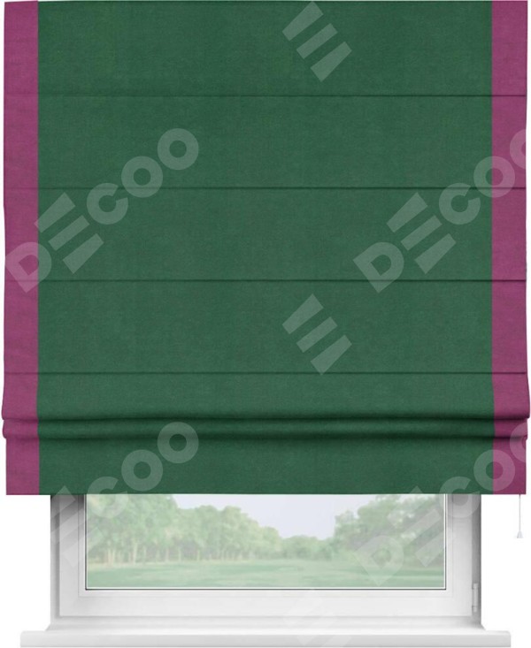 Римская штора «Кортин» с кантом Стрим Дуо, для проема, ткань вельвет зеленый