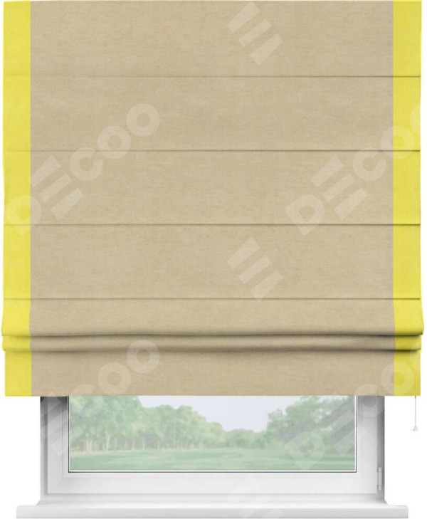 Римская штора «Кортин» с кантом Стрим Дуо, для проема, ткань вельвет бежевый