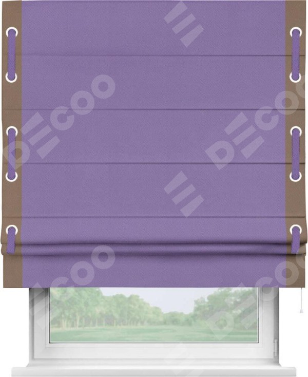 Римская штора «Кортин» с кантом Стрим Дуо (люверсы с пояском), для проема, ткань блэкаут однотонный сиреневый