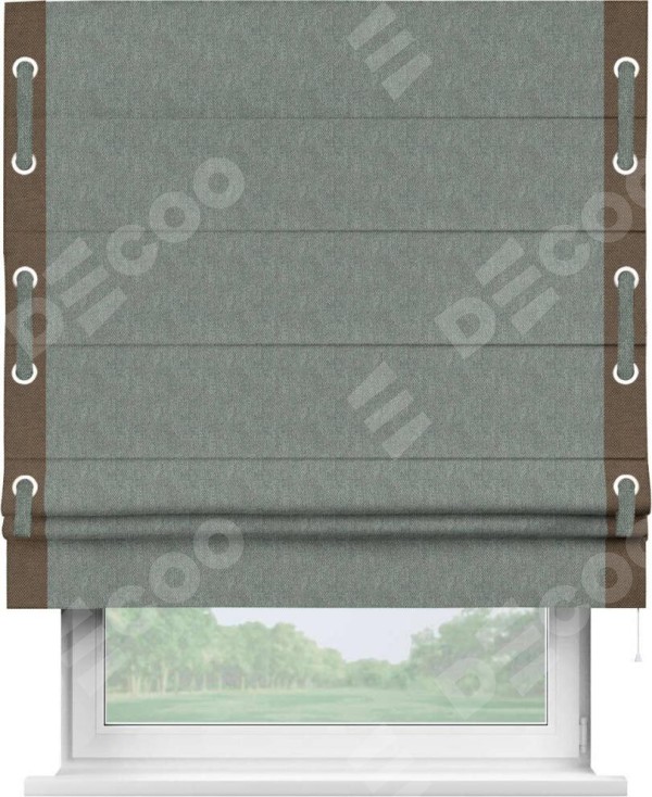 Римская штора «Кортин» с кантом Стрим Дуо (люверсы с пояском), для проема, ткань лён димаут, серый