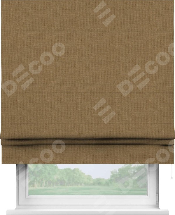 Римская штора «Кортин» для проема, ткань лён димаут, коричневый