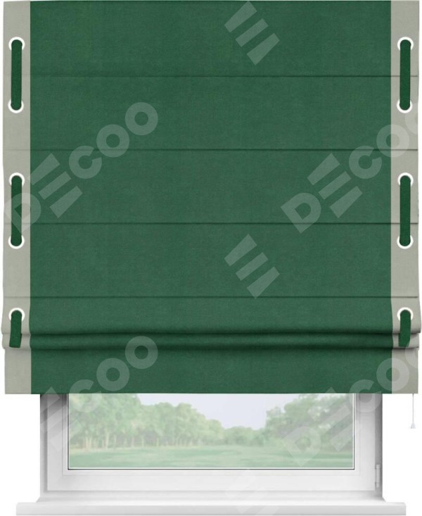 Римская штора «Кортин» с кантом Стрим Дуо (люверсы с пояском), для проема, ткань вельвет зеленый