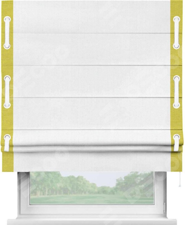 Римская штора «Кортин» с кантом Стрим Дуо (люверсы с пояском), для проема, лён белоснежный