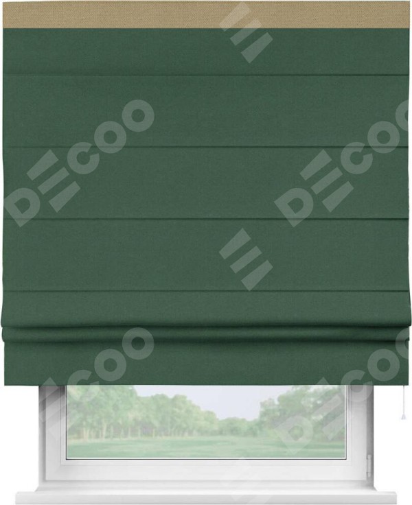 Римская штора «Кортин» с кантом Кинг, для проема, ткань лён димаут, тёмно-зелёный
