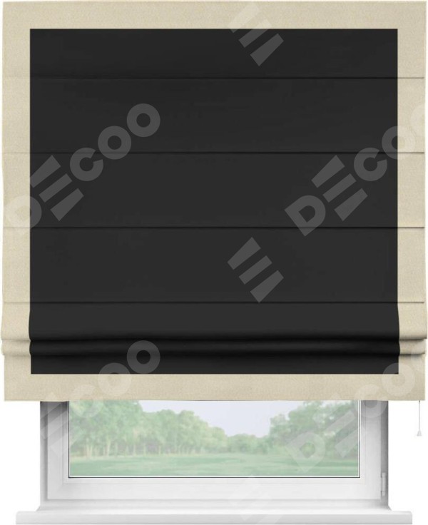 Римская штора «Cortin» для проёма, блэкаут однотонный черный с кантом Чесс