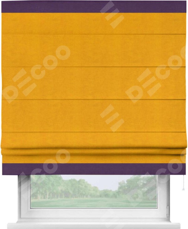 Римская штора «Кортин» с кантом Горизонт, для проема, ткань вельвет желтый