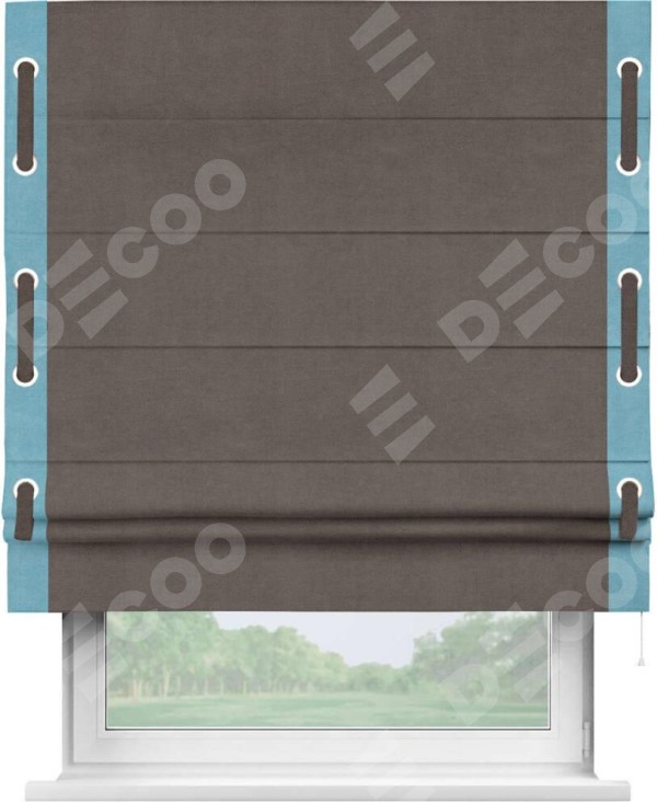 Римская штора «Кортин» с кантом Стрим Дуо (люверсы с пояском), для проема, ткань вельвет коричневый