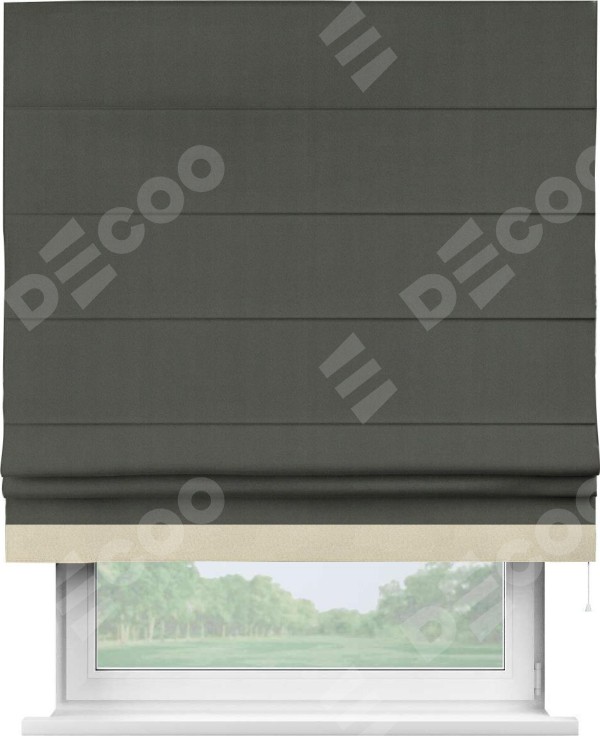 Римская штора «Кортин» для проема, блэкаут однотонный дымчато-серый с кантом Джестер