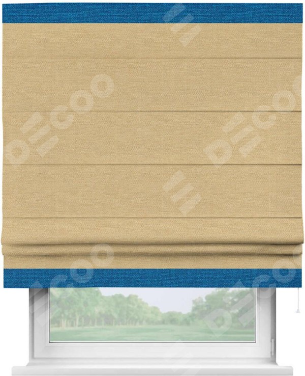 Римская штора «Кортин» с кантом Горизонт, для проема, ткань лён темно-бежевый