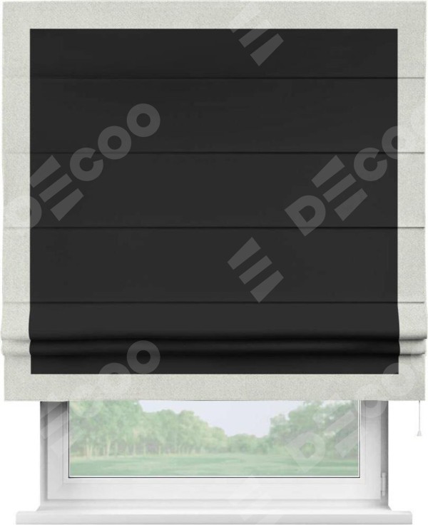 Римская штора «Cortin» для проёма, блэкаут однотонный черный с кантом Чесс