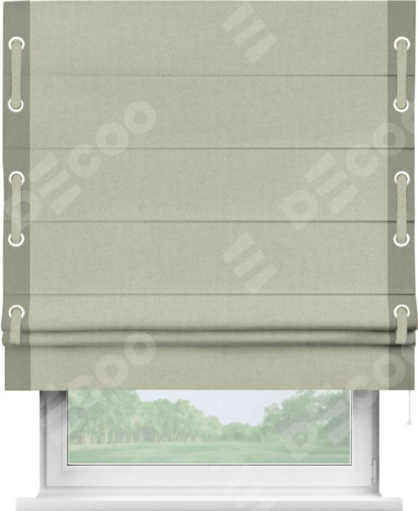 Римская штора «Кортин» с кантом Стрим Дуо (люверсы с пояском), для проема, лён блэкаут серо-бежевый