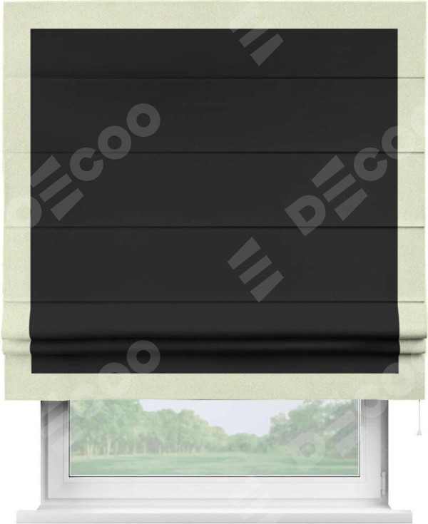 Римская штора «Cortin» для проёма, блэкаут однотонный черный с кантом Чесс