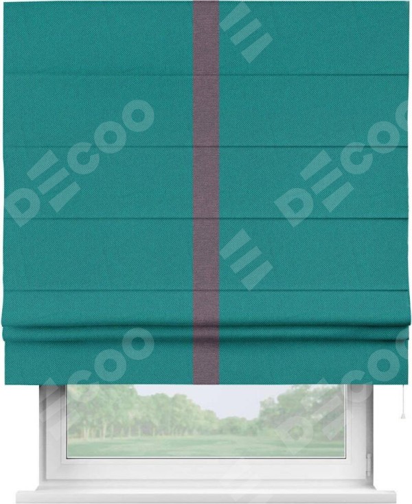 Римская штора «Кортин» с кантом Хайвэй, для проема, ткань лён димаут, тёмно-бирюзовый